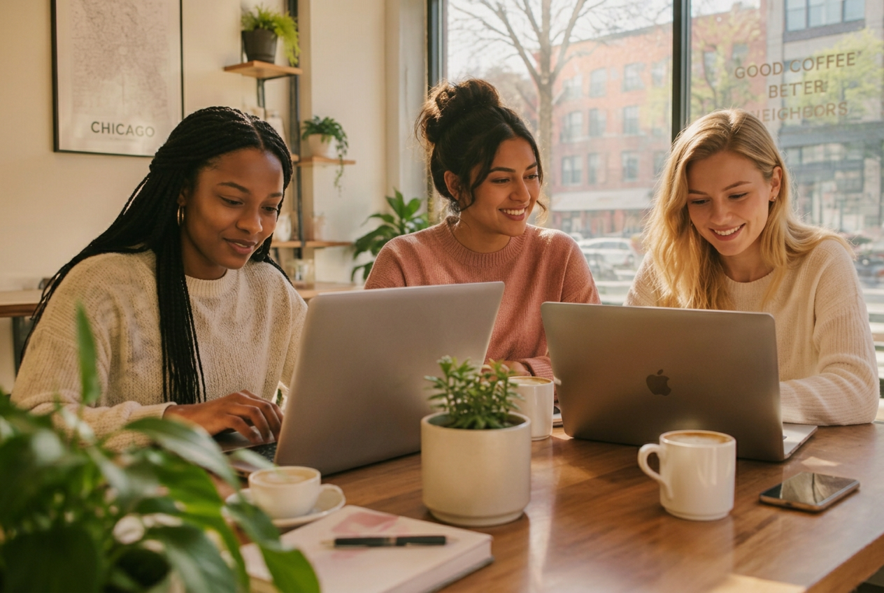 Women coworking together at a cafe